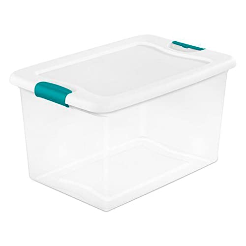 Sterilite 64 Qt Latching Storage Box, Stackable Bin with Latch Lid, Organize Clothes, Blankets, Sports Items in Closet, Clear with White Lid, 1-Pack
