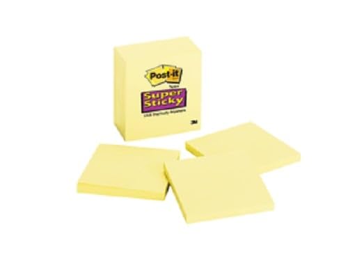 Post-it Super Sticky Notes, 3x3 in, 6 Pads, 2X The Sticking Power, Canary Yellow (654-6SSCY)