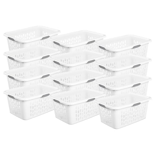Sterilite Laundry Basket, Plastic Clothes Hamper, Large Rectangle Bin with Comfort Grip Handles and Reinforced Rim, 2 Bushel Capacity, White, 12 Pack