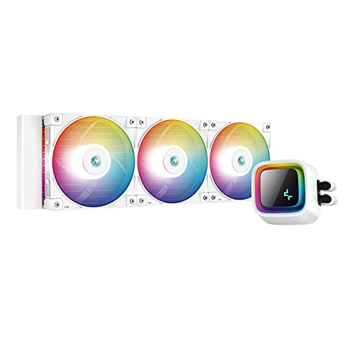 DeepCool LS720 WH 360mm AIO White 300w TDP 4th Gen Dual Chamber Pump 360mm White Liquid Cooler Anti-Leak Aura SYNC ARGB PWM Fan with Customizable Infinity Mirror LGA1700/1200/1151/1150 AMD AM4/AM5
