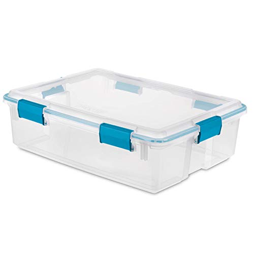 Sterilite 37 Qt Gasket Box, Stackable Storage Bin with Latching Lid and Tight Seal, Plastic Container to Organize Basement, Clear Base and Lid, 1-Pack
