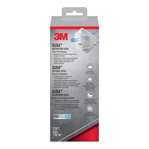 3M Aura Particulate N95 Respirator 9205+, Flat Fold Lightweight Design, Non-Valved, 20 Count (Pack of 1)