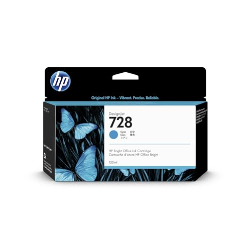 HP 728 Cyan 130-ml Genuine Ink Cartridge (F9J67A) for DesignJet T830 MFP & T730 Large Format Plotter Printers