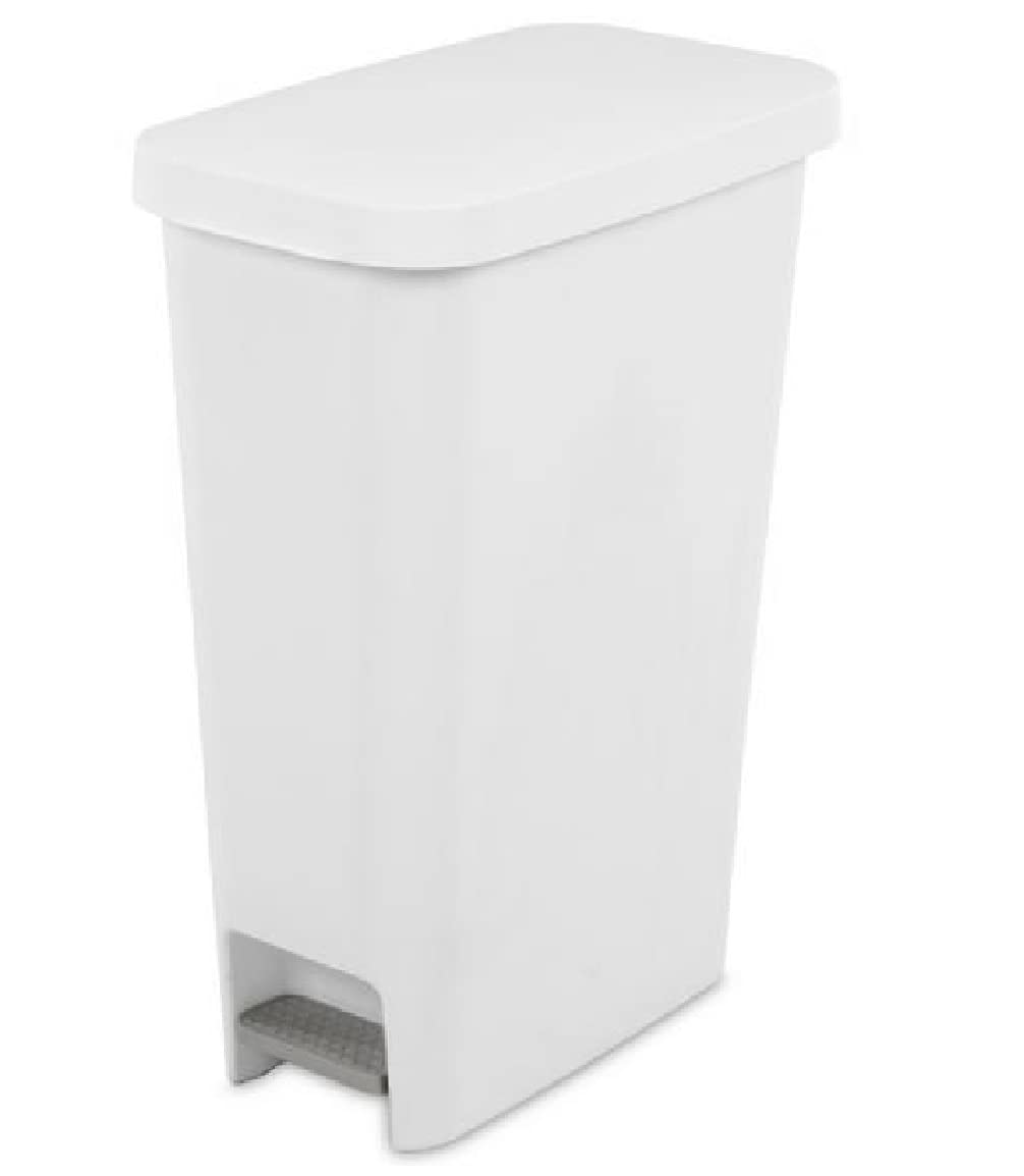 Sterilite 10588004 Slim Stepon Wastebasket, White, 11 Gallon