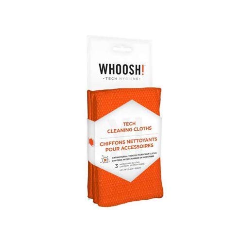 WHOOSH! Tech Cleaning Cloths, 3 Microfibre Cloths, Collect Dirt and Dust, Anti-Microbe Cloths, Phone and Computer Screen Cleaning, Screen Dirt Removal, Igienic Detergent, 35.6 x 35.6 cm