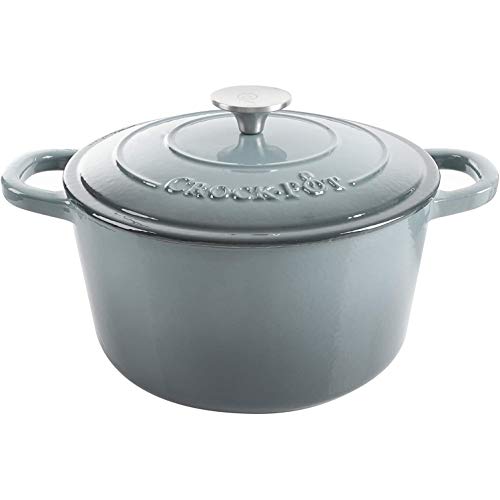 Crock Pot Artisan 5-Quart Round Enameled Cast Iron Dutch Oven – Slate Gray, Heavy-Duty Cookware for Slow Cooking, Roasting, Baking with Lid