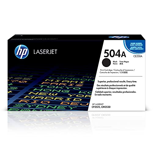 HP 504A Black Toner Cartridge | Works with HP Color LaserJet CM3530, CP3525 Series | CE250A