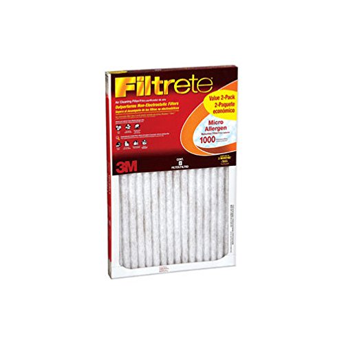 Filtrete 16x20x1 AC Furnace Air Filter, MERV 11, MPR 1000, Micro Allergen Defense, 3-Month Pleated 1-Inch Electrostatic Air Cleaning Filter, 2 Pack (Actual Size 15.719 x 19.719 x 0.84 in)