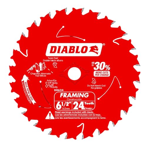 Freud D0624X Diablo 6-1/2-Inch 24-Tooth ATB Framing Saw Blade with 5/8-Inch Arbor - 1