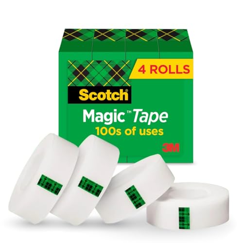 Scotch Magic Tape, Invisible, Repair Christmas Cards and Use as Holiday Gift Wrap Supplies for Christmas, 4 Tape Rolls