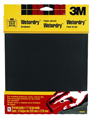 3M Wetordry Sandpaper, 5 Sheets, 9 in x 11 in, 320 Grit, Extra Fine, Use for Wet and Dry Sanding, For Sanding Between Coats of Varnish, Lacquer, Paint & Other Finishes, Waterproof Paper (9086DC-NA)