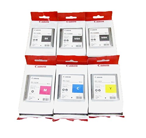 Canon PFI-102 Ink Tank for Canon iPF510/710/720, Complete Set of 6, 2X Matte Black/Black/Cyan/Magenta/Yellow Ink Tank