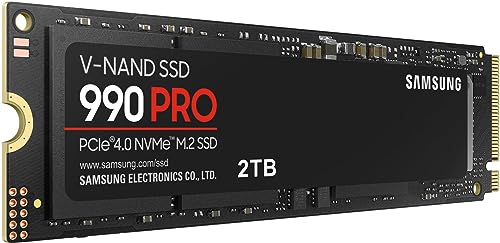 Samsung 990 PRO NVMe M.2 SSD, 2 TB, PCIe 4.0, 7,450 MB/s Read, 6,900 MB/s Write, Internal SSD, for Gaming and Video Editing, MZ-V9P2T0BW