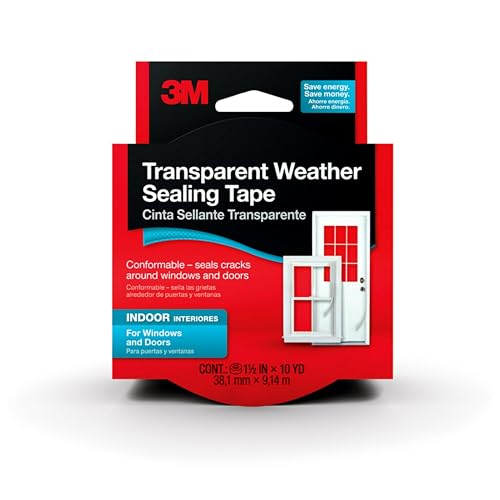 3M Transparent Weather Sealing Tape, 1.5 in x 30 ft, Crystal Clear Removable Insulation Tape for Interior Windows & Doors, Draft Stopper, Moisture-Resistant, Energy Saving, Made in USA, 1 Roll