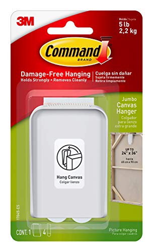 Command Jumbo Canvas Hanger, 1-Hanger, 2-Strips, Holds up to 5 lbs, Indoor Use, Decorate Damage-Free