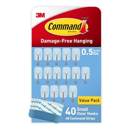 Command Small Clear Wire Toggle Hooks, 40 Wall Hook and 48 Strips, Damage-Free Hanging with Adhesive, Great for Hanging, Organization and Storage, Holds up to 0.5 lb