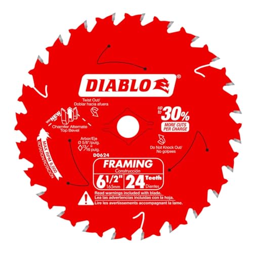 Freud D0624X Diablo 6-1/2-Inch 24-Tooth ATB Framing Saw Blade with 5/8-Inch Arbor - 1