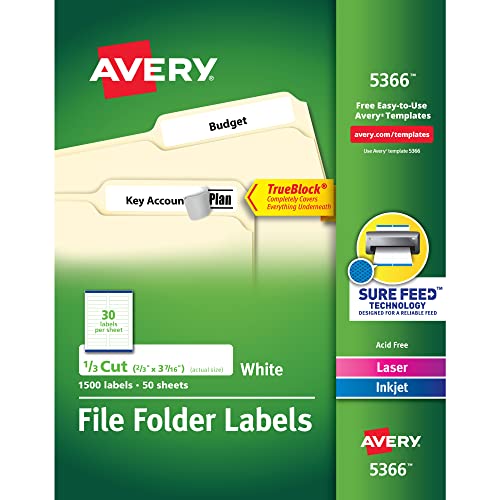 Avery TrueBlock File Folder Labels 5366 2/3" x 3-7/16"