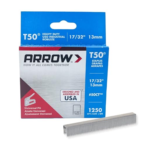 Arrow 50CT T50 Heavy Duty Staples for Staple Guns, Use for Ceiling Tile, Upholstery, Construction, Furniture, Crafts, 17/32-Inch, 1250-Pack