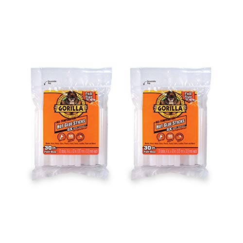 Gorilla Hot Glue Sticks 4" x .43", 30 Count, 2 Pack