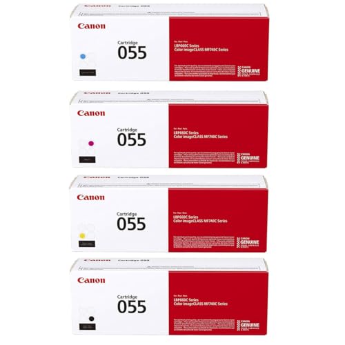 Canon CRG 055 Standard Capacity Toner Cartridge for MF743 & MF741 Printers, Bundle with 4 Individual Retail Packs - Black/Cyan/Magenta/Yellow