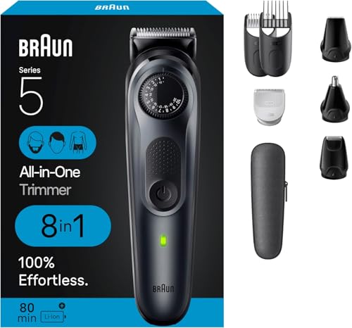 Braun All-in-One Style Kit Series 5 5471, 8-in-1 Trimmer for Men with Beard Trimmer, Body Trimmer for Manscaping, Hair Clippers & More, Ultra-Sharp Blade, 40 Length Settings, Waterproof