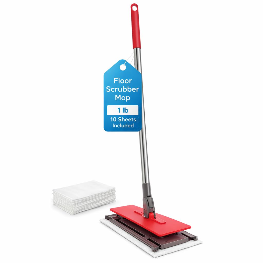 Floor Scrubber Mop with Easy Sheet Attachment, Includes 10 Disposable Sheets, Mopplex Efficient Mop Cleaner for Hardwood and All Hard Floor Surfaces, Ideal Floor Cleaner Mop for Fast and Effective