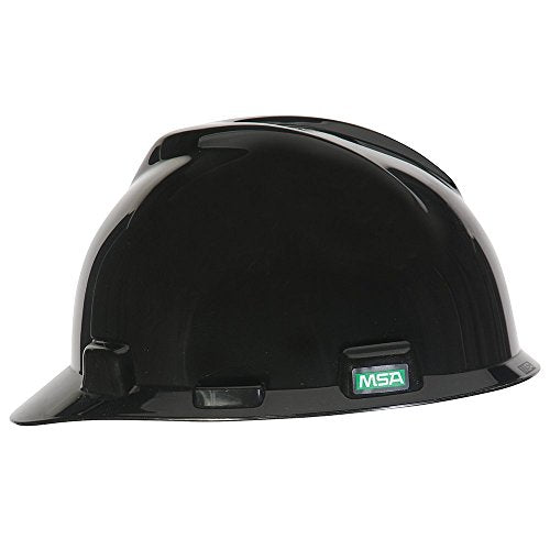 MSA 492559 V-Gard Cap Style Safety Hard Hat With Fas-Trac III Ratchet Suspension | Polyethylene Shell, Superior Impact Protection, Self Adjusting Crown Straps - Standard Size in Black