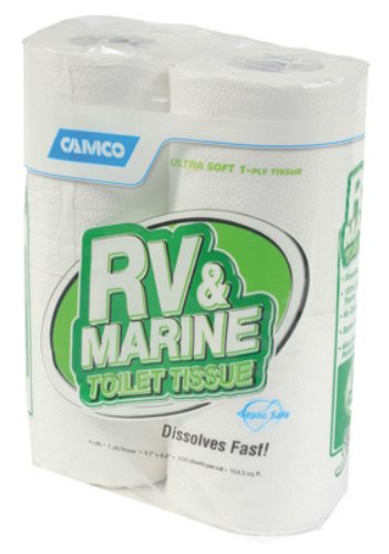 Camco Camper/RV Toilet Paper - Sewer-Safe, Septic-Safe & Biodegradable - Designed for Camper, Trailer & Marine Sanitation Systems - 1-Ply Tissue | 4 Toilet Paper Rolls – 280 Sheets per Roll (40275)