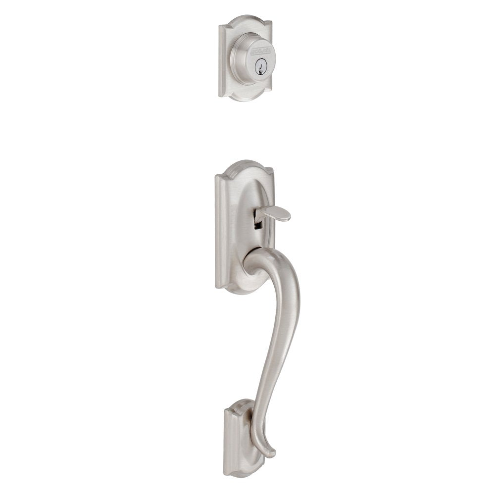 Schlage Camelot Exterior Handleset F58CAM619 Satin Nickel