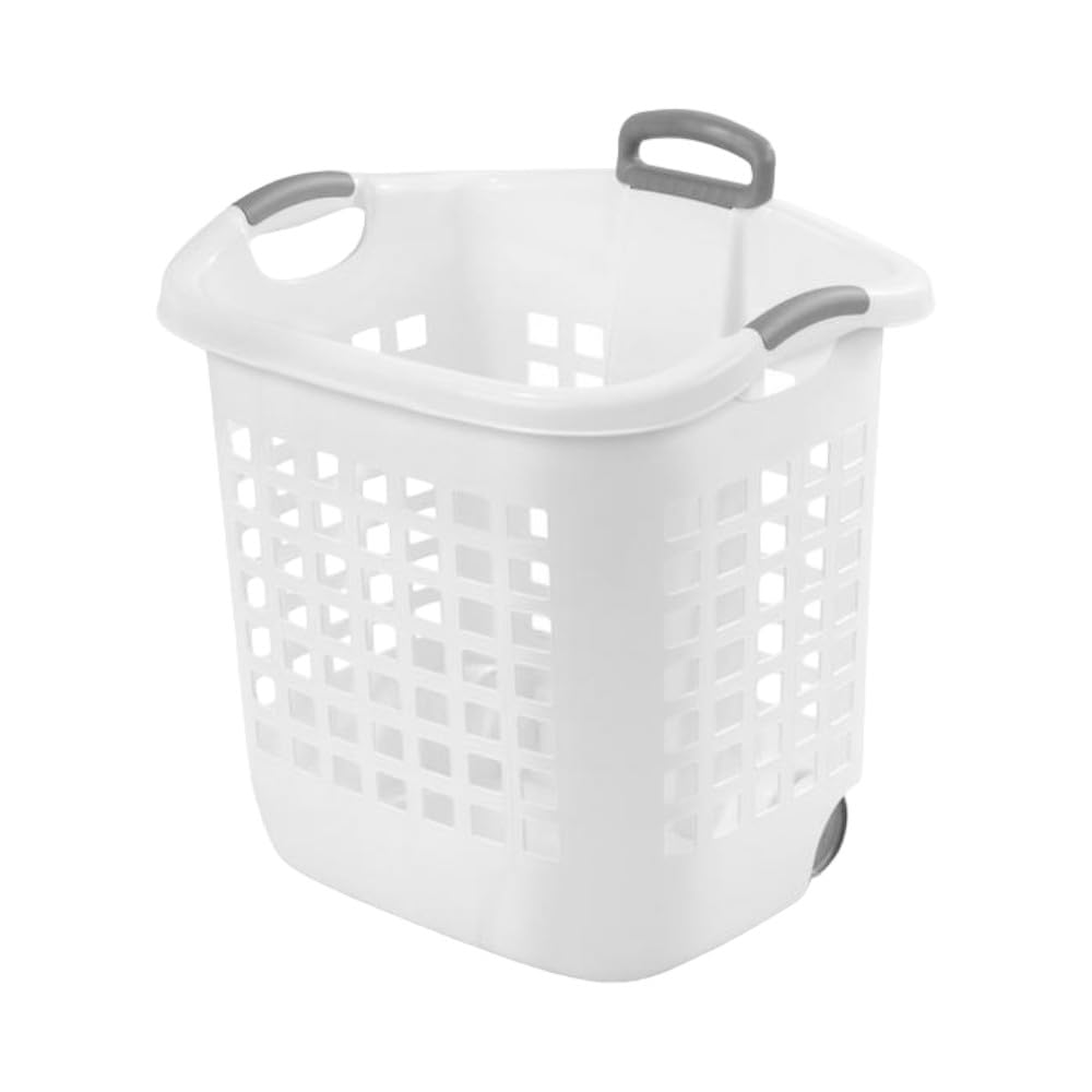 Sterilite White Wheeled Laundry Basket 62L
