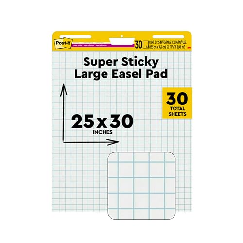 Post-it® Super Sticky Easel Pad, With 1" Grid Lines, 25" x 30", White, Pad Of 30 Sheets