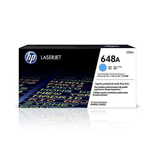 HP 648A Cyan Toner Cartridge | Works with HP Color LaserJet Enterprise CP4025, CP4525 Series | CE261A
