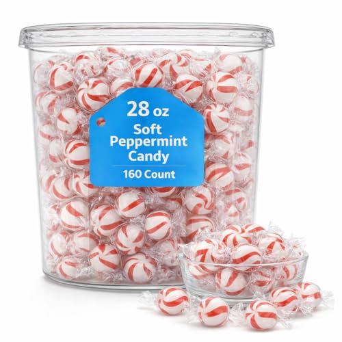 Brach's Bobs Sweet Stripes Soft Peppermint Candy, 160 Individually-Wrapped Pieces, 28 Ounce Jar