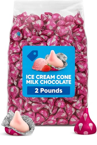 Bulk Strawberry Ice Cream Cone Flavored Candy 2 Pound Bag - Bulk Individually Wrapped Milk Chocolate Candy for Parties, Buffets, Gifts, and Treats - 200 Pieces 0000585820