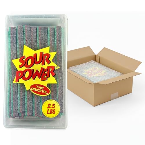 Sour Power Premium Watermelon Candy Belts – The Original Sour Candy Since 1985 – 2.5 lb Resealable Bulk Tub – Vegan, Non-GMO, Gelatin Free – Soft, Chewy, Sweet & Tart Retro Treats – Bubble-Wrapped & Boxed for Safe Shipping