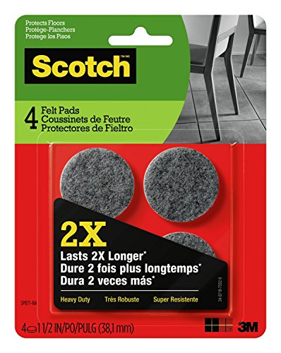 Scotch Heavy Duty Felt Pads, Round, Gray, 1.5-Inch Diameter, 4 Pads/Pack (SP871-NA)