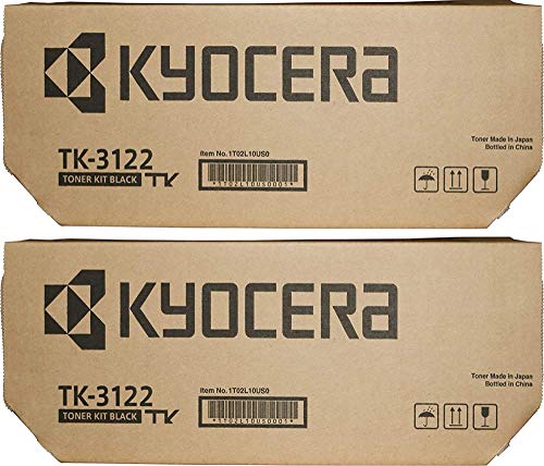 KYOCERA 1T02L10US0 Model TK-3122 Black Toner Kit for use ECOSYS FS-4200DN, M3040idn, M3540idn and M3550idn Laser Printers; Up to 21000 Pages Yield at 5% Coverage, Pack of 2