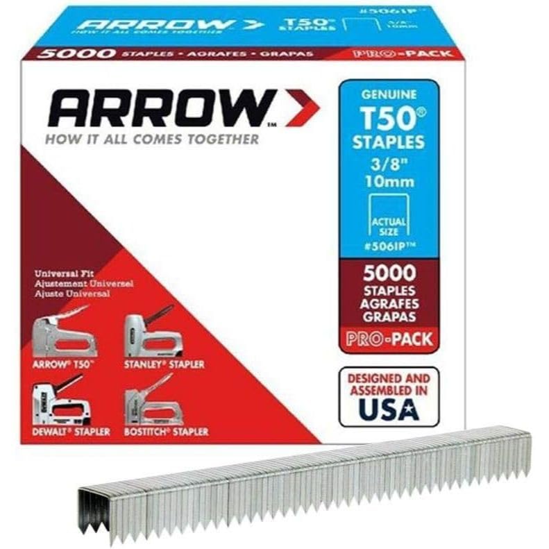 Arrow Fastener T50 506IP 3/8" Flat Crown Heavy Duty Steel Staples | Pro-Pack | 5000 Each Box