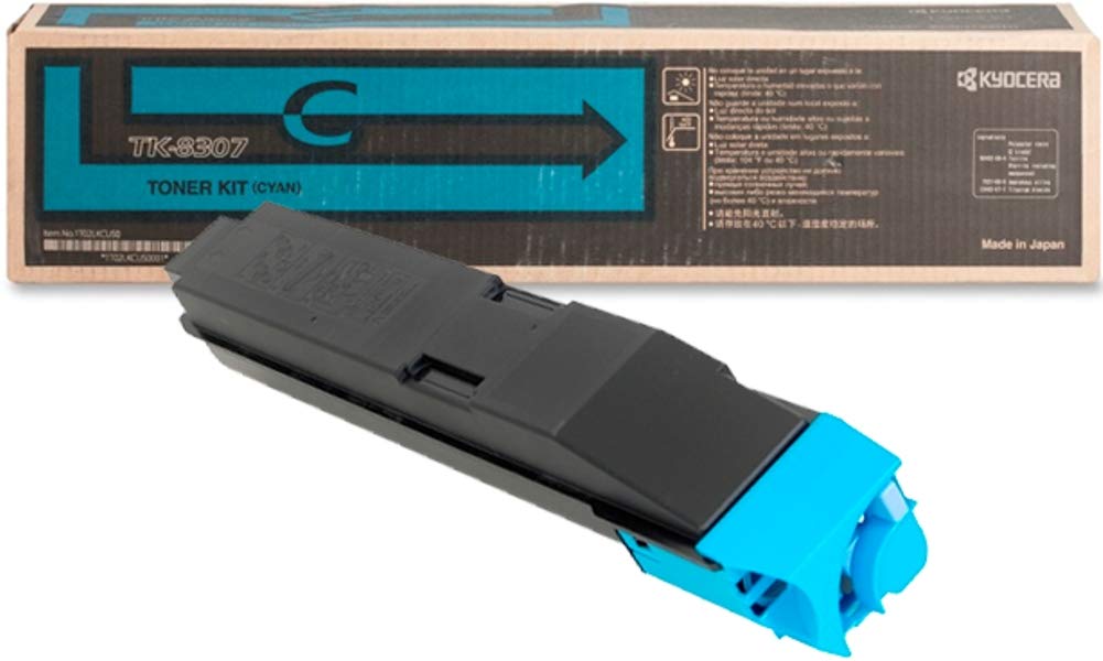 Kyocera 1T02LKCUS0 Model TK-8307C Cyan Toner Kit for use with Kyocera TASKalfa 3050ci, 3051ci, 3550ci and 3551ci A3 Color Multifunction Printers; Up to 15000 Pages Yield at 5% Average Coverage