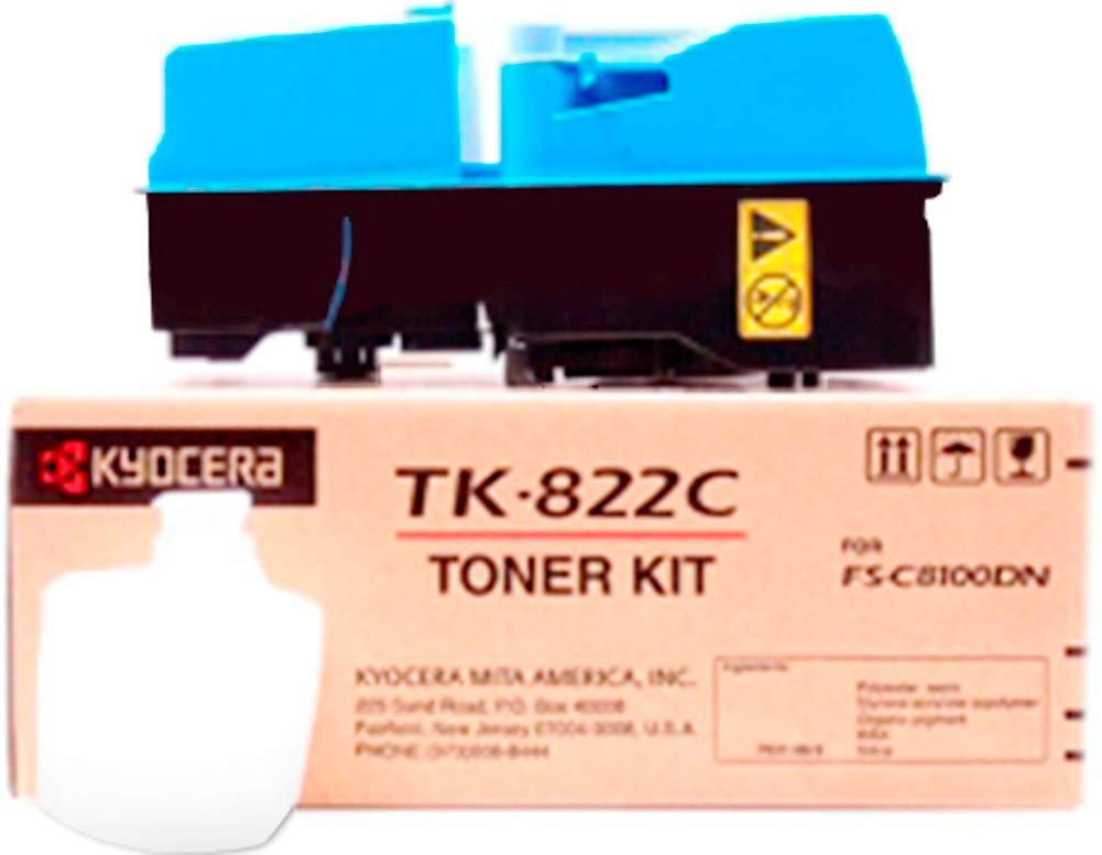 KYOCERA 1T02HPCUS0 Model TK-822C Cyan Toner Cartridge for use FS-C8100DN A3 Color Laser Printer, Up to 7000 Pages Yield at 5% Average Coverage