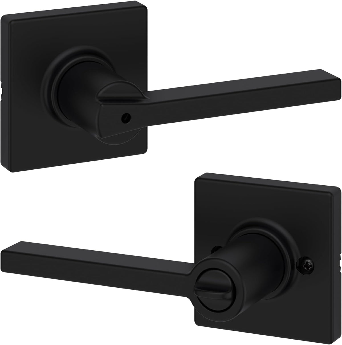 Kwikset Casey Interior Privacy Door Handle with Lock, Door Lever for Bathroom and Bedroom, Matte Black Reversible Keyless Turn Lock, with Microban Protection (Pack of 6)