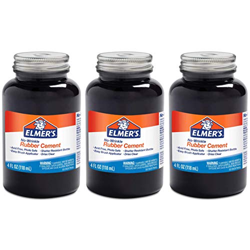 Elmer's No-Wrinkle Rubber Cement, Clear, Brush Applicator 4 oz ( Pack of 3)