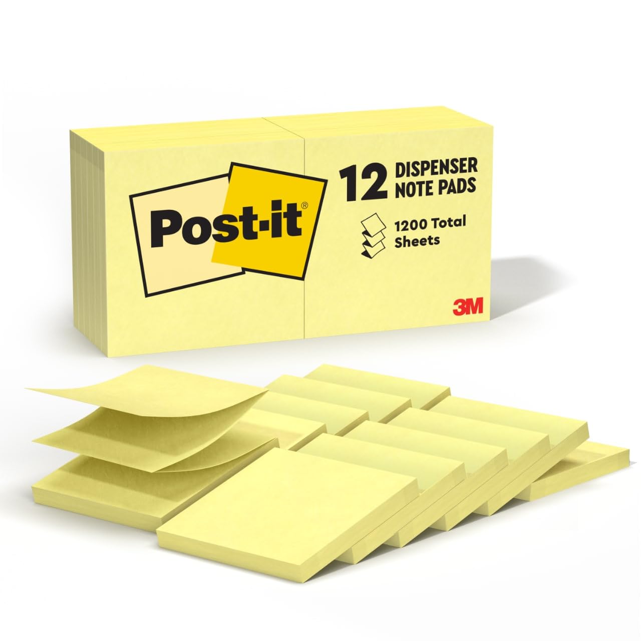 Post-it Pop-up Notes, 3 x 3 in, Canary Yellow, 12 Pads, 100 Sheets/Pad