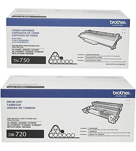 Brother Genuine TN750 High Yield Toner Cartridge + DR720 Replacement Imaging Drum Unit