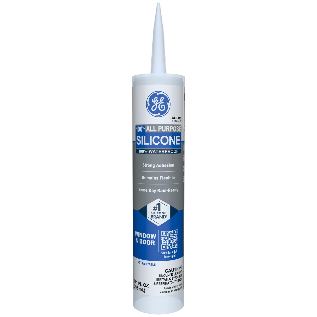 GE All Purpose Silicone Caulk for Window & Door, Clear, 10.1 fl oz Cartridge, 1 Pack - 100% Waterproof Silicone Sealant, Strong Adhesion, Freeze & Sun Proof
