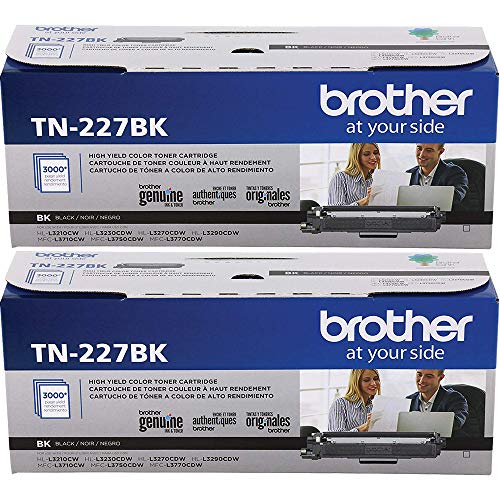 Brother Genuine TN227 High-Yield Black Toner Cartridge Twin Pack for Professional Laser Printing, 2 Pack Yields 6,000 Pages Total, Compatible with HL-L3210CW HL-L3230CDW Printers