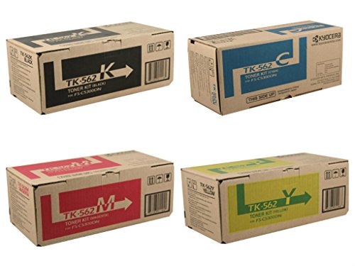 Kyocera Mita TK-562K TK-562C TK-562M TK-562Y FS-C5300 C5350 P6030 Toner Cartridge Set (Black Cyan Magenta Yellow, 4-Pack) in Retail Packaging