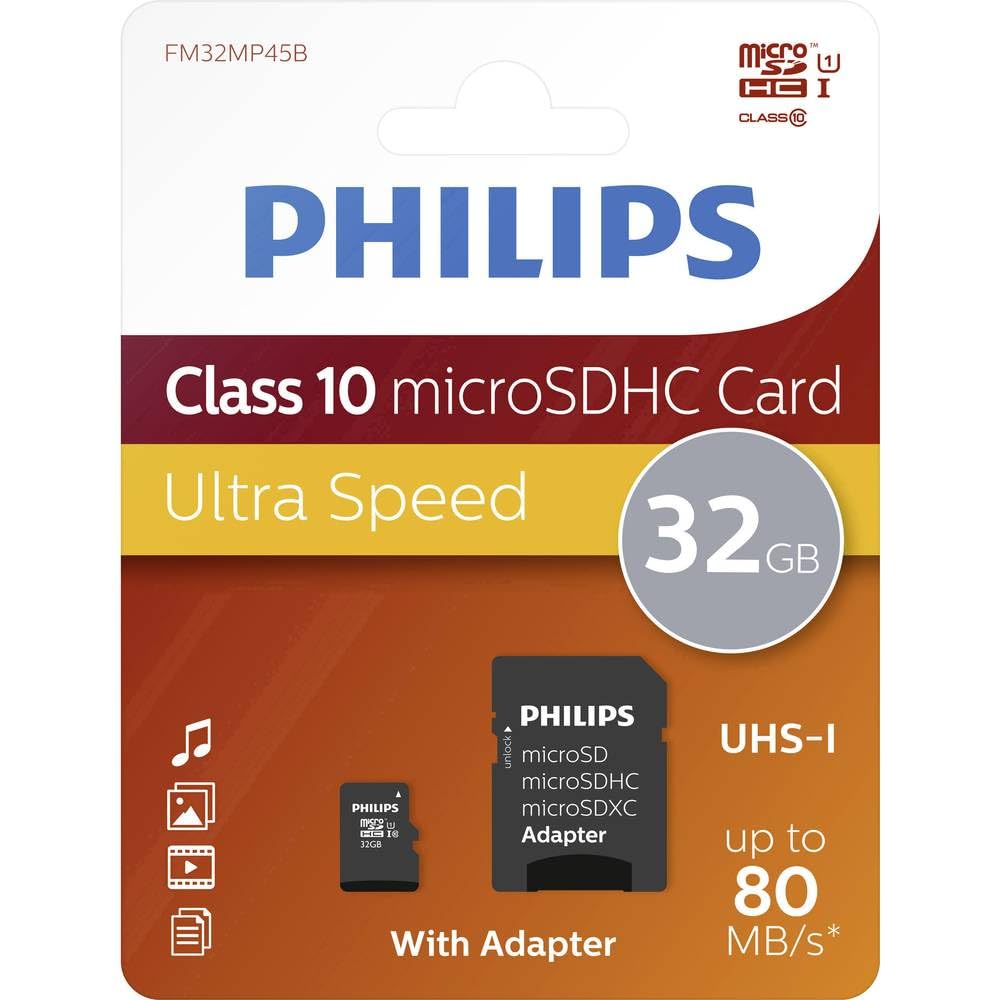 Philips 16GB Micro SDHC UHS-1 U1 V10 Card with Adapter