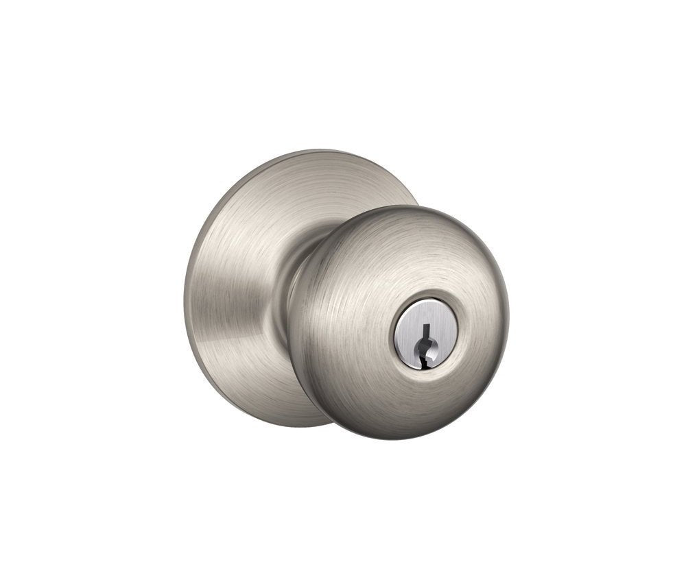Schlage F51A PLY 619 Plymouth Door Knob, Keyed Entry Lock, Satin Nickel